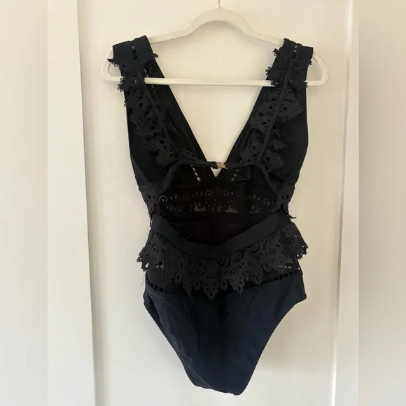 Zimmermann Alchemy Bonded Flutter One Piece Swimsuit lace mesh Size XL BLACK - Picture 7 of 10